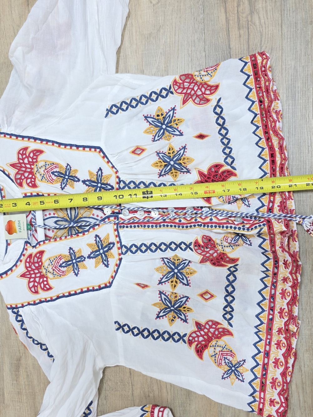 FARM RIO MARY TILES OFF-WHITE EMBROIDERED BLOUSE SIZE M MSRP $ 280 - Picture 12 of 12